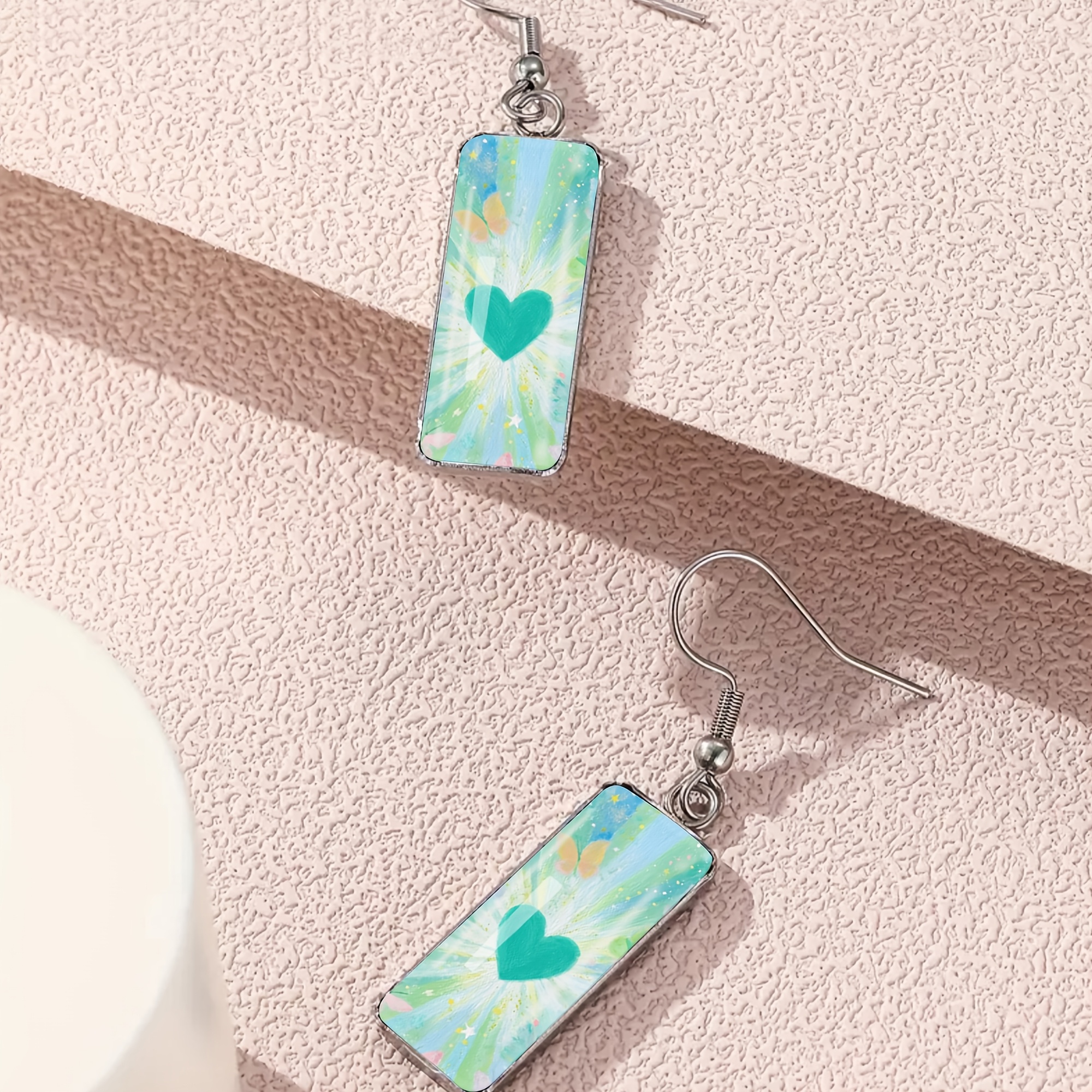 Gradient Radial Heart Pattern Stainless Steel Long Bar Earrings